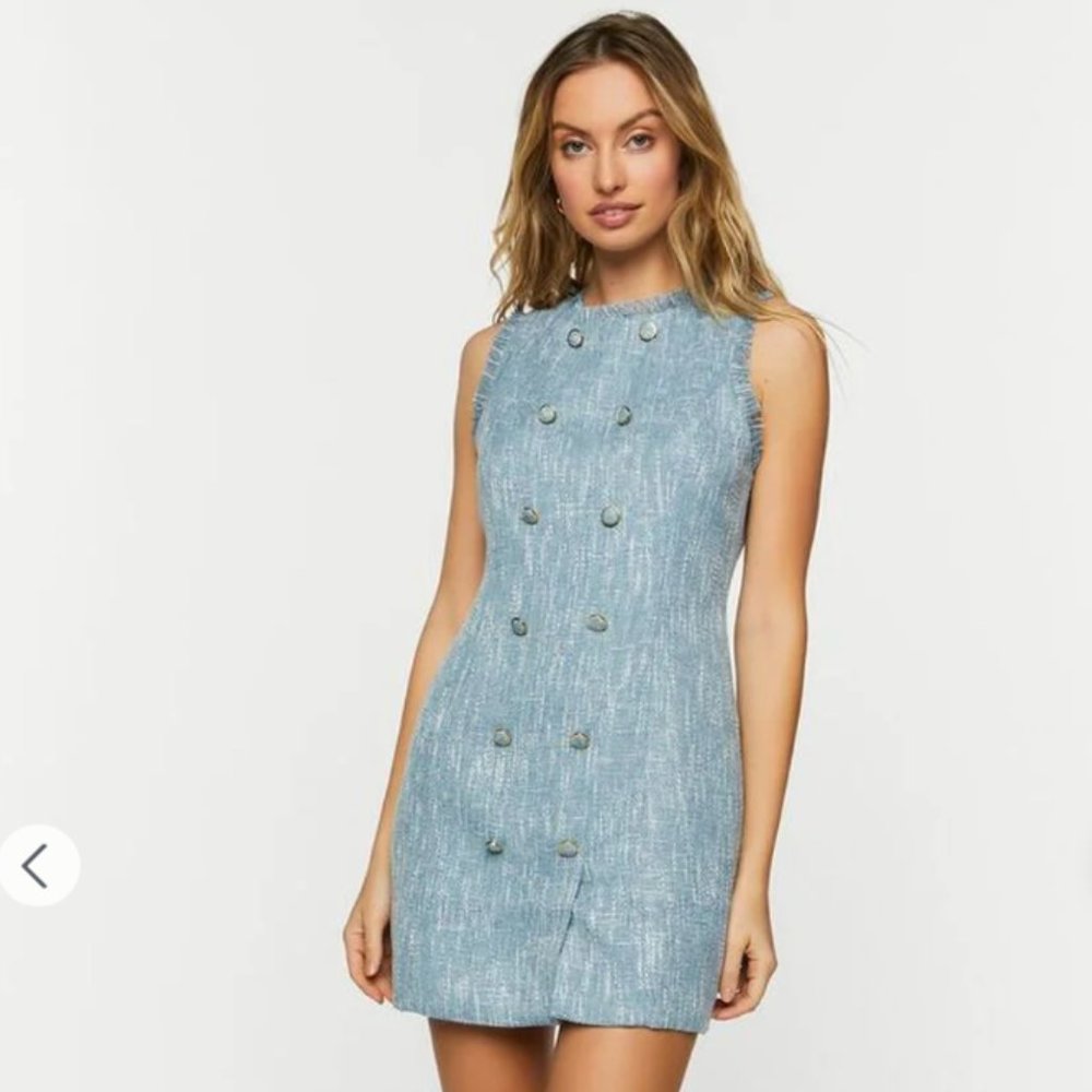 Forever 21 Tweed Sleeveless Mini Dress Light Blue Size Large